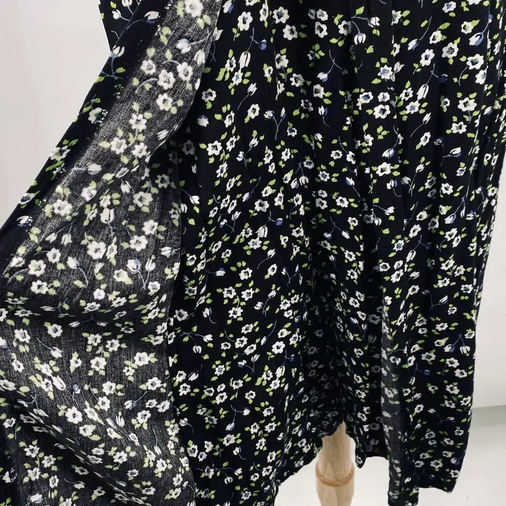 Vintage 90s Floral Romper Mini Dress Split Front A Line Black White Womens 16 1X - Picture 5 of 10